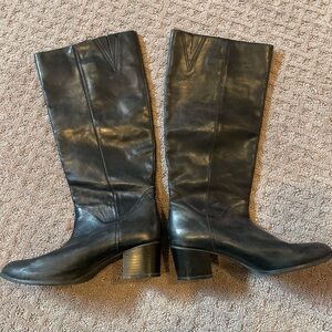 Black Leather Knee-High Boots